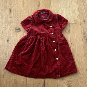 Tommy Hilfiger Burgundy Corduroy Dress with Gold Buttons 3T